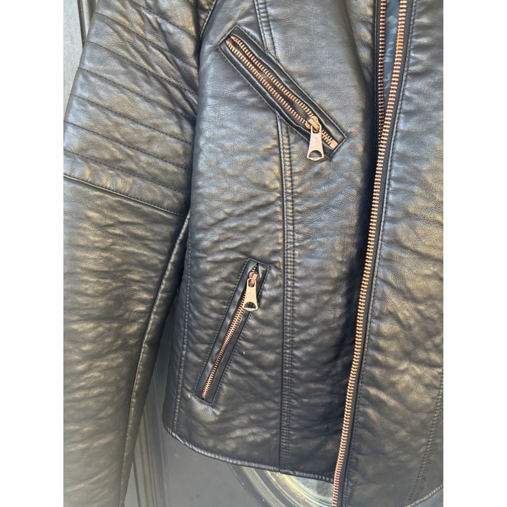 Marc New York Andrew Marc Black Faux Leather Moto Jacket Rose Gold Hardware M‎ - Picture 2 of 13